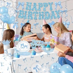 Coquette Blue Bow Party Decorations Set, 24 Pack Birthday Bridal Shower Supplies