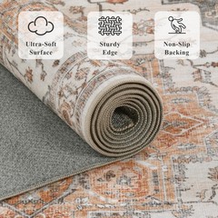 2×6 Vintage Runner Rug Low Pile Runners 2′ x 6′ (Runner), Orange/Gray
