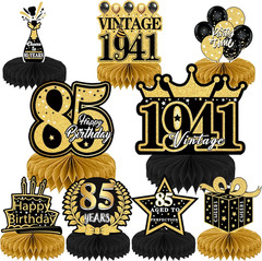 85Th Birthday Party Decorations, 9PCS Happy Birthday Table Honeycomb Centerpiece