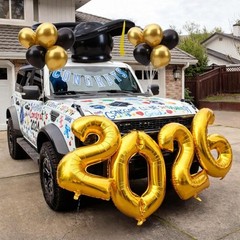 37 Pcs Graduation Car Decoration Kit – Inflatable Cap, Gold Foil Balloons, Marke