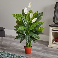 42in Artificial Peace Lily Spathiphyllum, Real 3ft 6in, Green