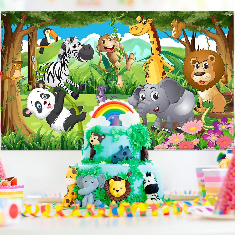 Blulu Jungle Safari Backdrop Fabric Animal Extra Large, Multicolor
