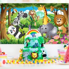 Blulu Jungle Safari Backdrop Fabric Animal Extra Large, Multicolor