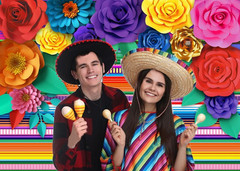 Mexican Theme Party Striped Backdrop Fiesta Cinco De Mayo Paper Flowers Backgrou