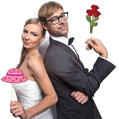 Valentine’s Day Photo Booth Props Kit 25Pcs Pink Wedding Selfie Photography P…