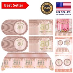 Celebrate in Style – 41Pcs Rose Gold 80th Birthday Tableware for Elegant Events
