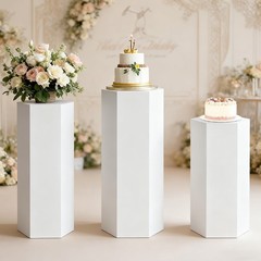 3PCS Fluted Cylinder Pedestal Stands Metal Cake Display Pillar Wedding Birthday
