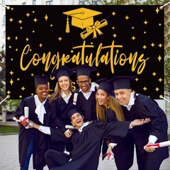 Congratulations Class Of 2026 Graduation Backdrop Black Gold Photo Background