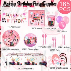 Elegant Makeup Birthday Party Decoration Cosmetic Princess Balloon Tableware Set