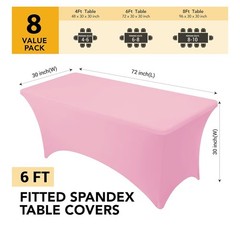 Dailyset 8-Pack Premium Pink Spandex Tablecloths for 6ft Rectangle Tables