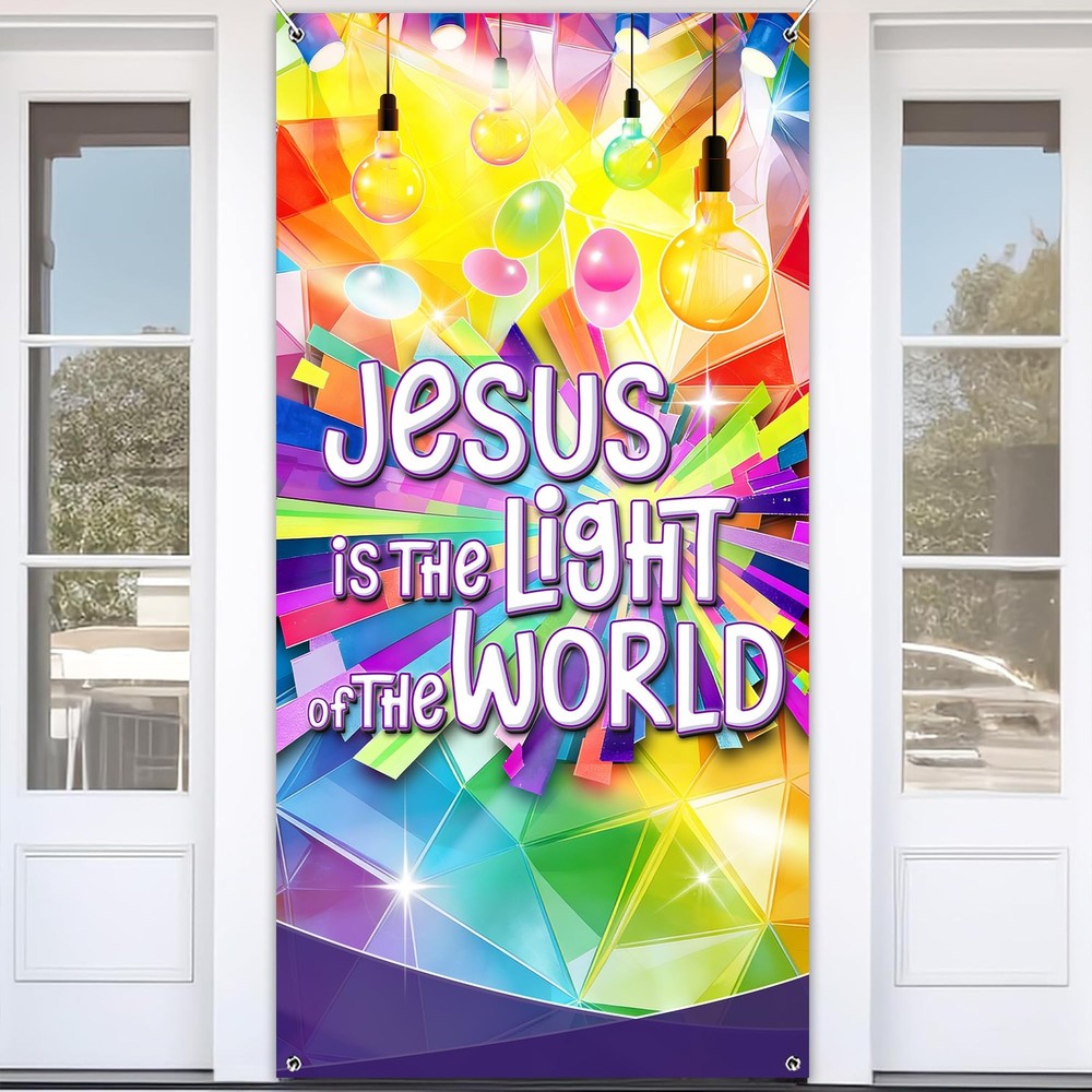 VBS 2026 Decorations Door Cover 70.8x 35.4 Inches Jesus is The Light of The W…