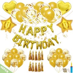 48Pcs Yellow Foil Balloons Birthday Party Decorations Set Happy Birthday Banner