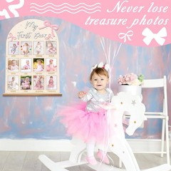 Pink Bow First Year Photo Board Coquette Bow Birthday Party Decorations Wooden B