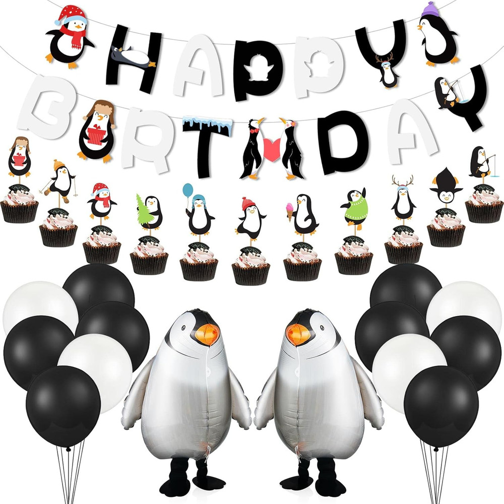 48 Piece Penguin Party Decorations – Happy Birthday Banner, Walking Penguin Ball