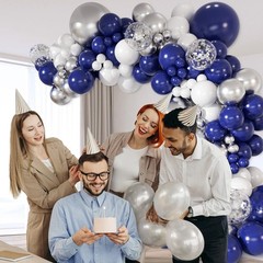 147pcs Navy Blue and Silver Balloon Garland Arch Kit, 18 12 10 5 inch Royal B…