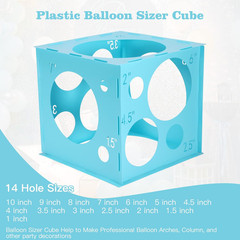 14 Holes Balloon Sizer Box Cube, Blue Plastic Balloon Measurement Box, Collapsib