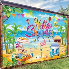 Summer Party Decorations, Hello Summer Beach Party Backdrop Banner for Hello
