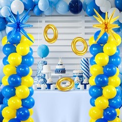 2 Set Blue Yellow Toy Inspired Cartoon Balloon Column Stand Kit with 2 Star F…