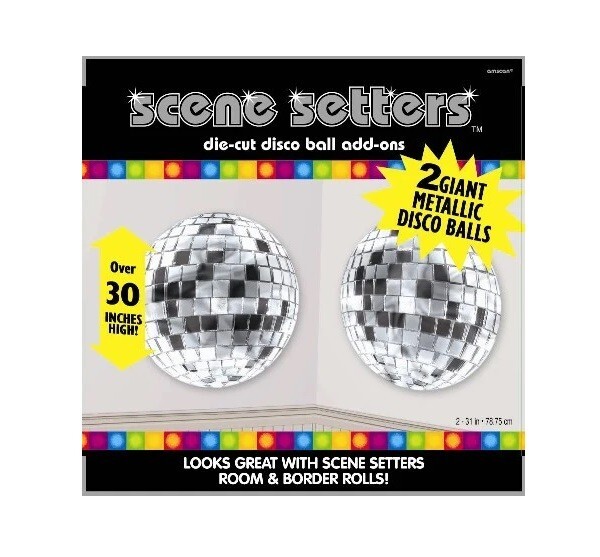Scene Setters Die-Cut Disco Ball Add-Ons Pack of 2 Over 30 inches High Metallic