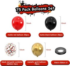 Red and Black Balloon 75PCS,Red Black and Gold Balloon,12in and 5in Black Red…