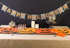 Halloween Party Tabletop Decor, Reusable & Machine Washable Cotton Fabric, Table
