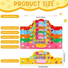 36 Pcs Happy Birthday Crowns Paper Hats for Kids School Classroom Celebration