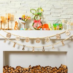 2 Pcs Easter Garland Wooden Rabbit Egg 6 FT Wooden Beads Easter Banner Rustic…