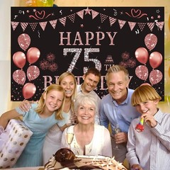 75th Birthday Decorations for Women 75 Year Old Rose Gold Birthday Backdrop B…