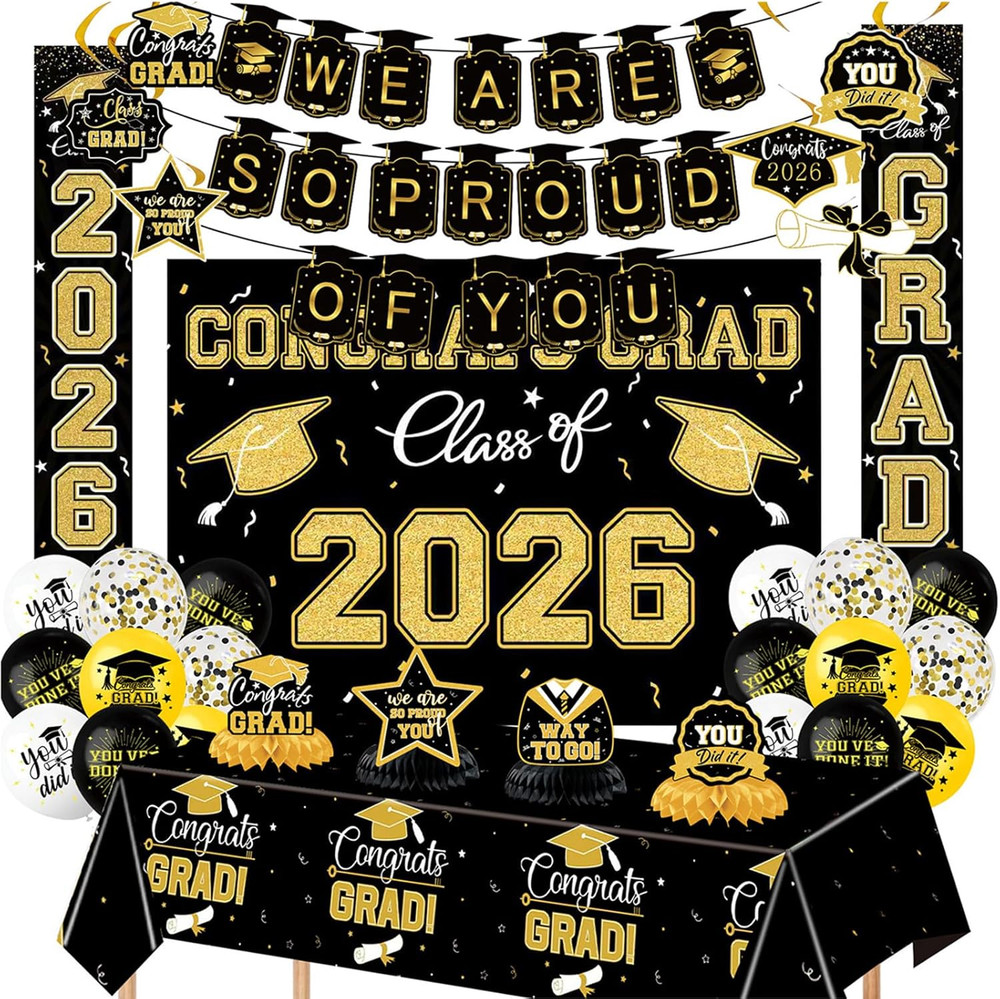 Graduation Decorations 2026 Themed Set – All-In-One Party Supplies with Backdrop