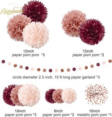 Bachelorette Party Decorations – 15Pcs Burgundy Rose Gold Tissue Pom Poms Cir…