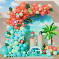 151pcs Tropical Balloon Arch Kit, Coral Red Teal Pastel Green Blue Pearl Gold…
