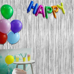 2 Pack Tinsel Backdrop, 3.28 FT X 7.05 FT Birthday Party Decorations, Silver Par