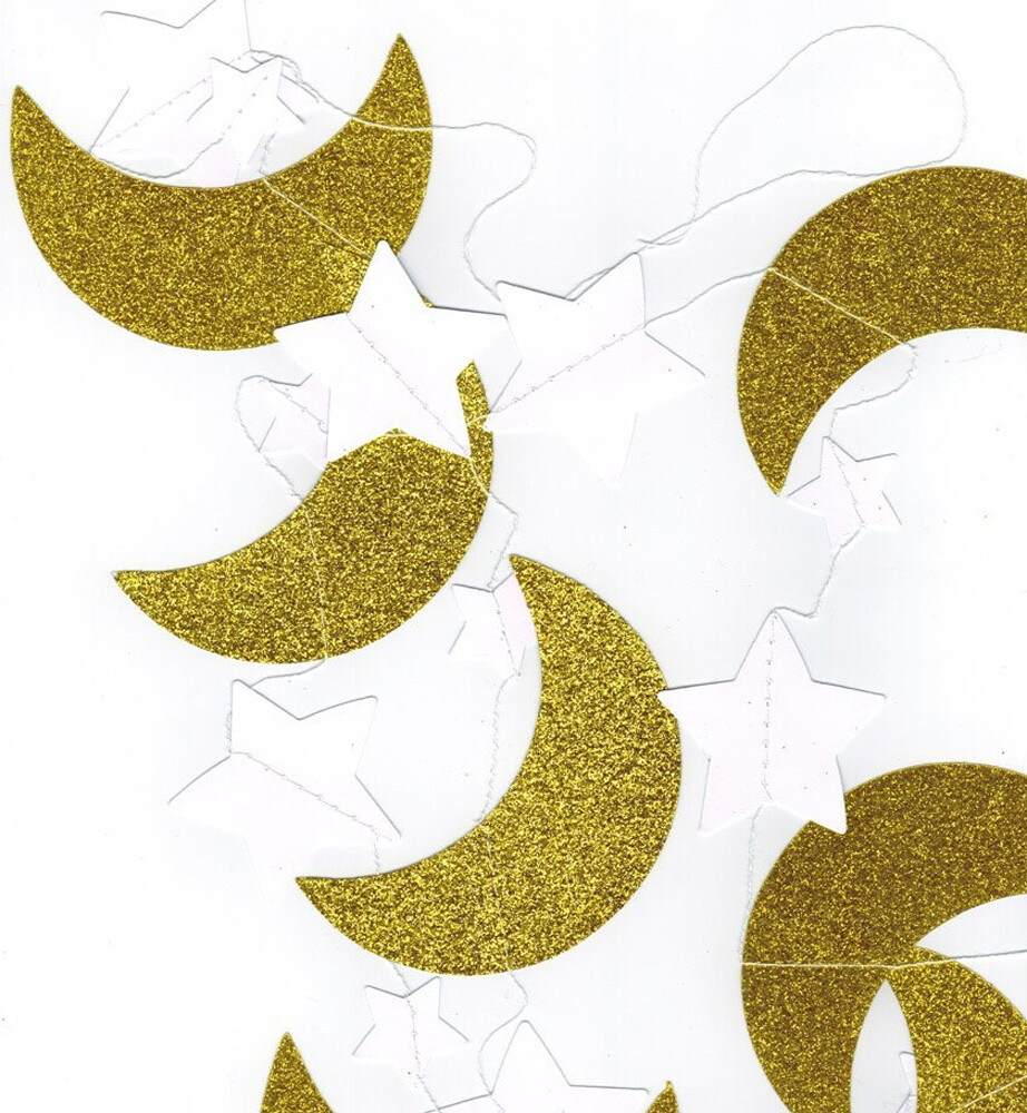 Glitter Moon with Stars Eid/Ramadan Garland Hanging Decoration (5 Garland)