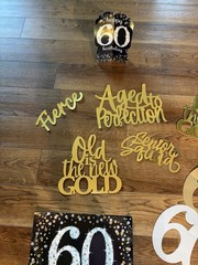 60th BIRTHDAY DECORATIONS – Black/Gold/Silver – 12 Pieces
