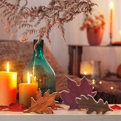 Whaline 3Pcs Fall Thanksgiving Retro Maple Leaves Wooden Red, Brown,orange