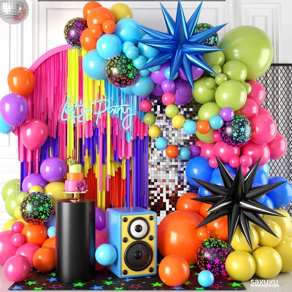Neon Balloon Arch Kit, 122Pcs Bright Orange Green Blue Hot Pink Yellow Purple…