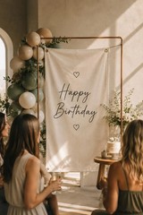 Customizable Linen Birthday Banner, Minimalist Party Backdrop, Reusable Decor
