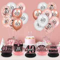 9 PCS Rose Gold Black Happy 40th Birthday Table Honeycomb Centerpieces