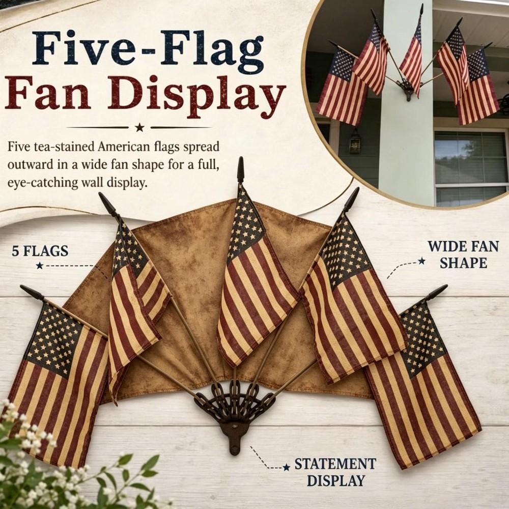 Five Tea-Stained Flags, Vintage US Small Flags Patriotic Decoration For Wall Art