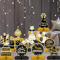 12 Pcs Birthday Table Decorations Glitter Black and Gold Birthday Decorations Ho