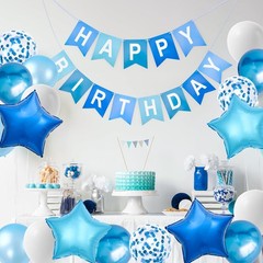 Blue Decorations for , Blue Happy Banner, Star Balloons and Confetti Latex Ba…