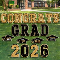 20 PCS Graduation Yard Signs – Black Gold Congrats Grad Lawn Stakes, Class of 20