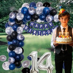Dark Blue Silver 14th Decorations for Boys Girls, Happy 14th Decorations Boy …