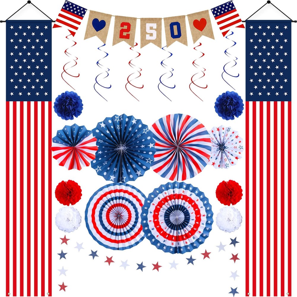 America 250th Anniversary Decorations 4th of July Patriotic Decor Set 22 Pcs USA