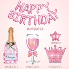 Pink Birthday Party Decorations Kit for Girls Women with Banner Foil Balloons