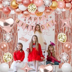 24th Rose Gold Party Decorations for , Rose Gold Happy Banner, Fringe Curtain…