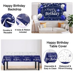 Navy Blue Birthday Decorations for Men Boys Women Girls, 80 PCS Blue and Silv…