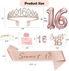 Sweet 16 Birthday Party Decorations for Girls, Sweet 16 Sash and Tiara, Cake Top