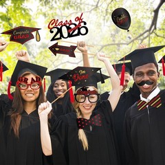 Graduation Photo Booth Props-Red Class of 2026 Party Red