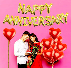 Happy Anniversary Balloons – 16 Inch Gold Anniversary Letters Banner & 18 Inch H